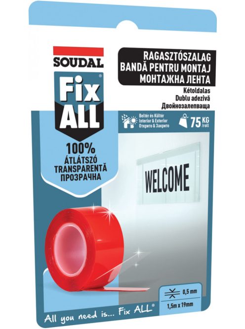 SOUDAL ragasztószalag Fix ALL kétoldalas 19mmx1,5m átlátszó