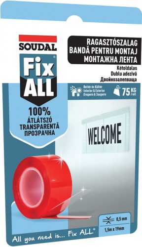 SOUDAL ragasztószalag Fix ALL kétoldalas 19mmx1,5m átlátszó