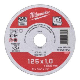   Milwaukee fémvágó korong 125x1 MM (200db/cs) PIROS (4932451477)