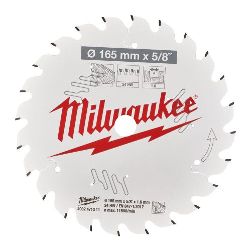 Milwaukee körfűrész tárcsa akkus géphez 165/6 1/2" 24 fog