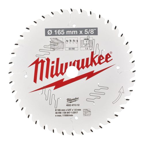 Milwaukee körfűrész tárcsa akkus géphez fára 165x 15,87 40 fog
