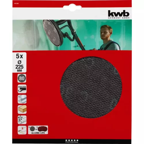 KWB EXPERT tépőzáras csiszolórács üvegszálas 225mm P 80 5db/cs.