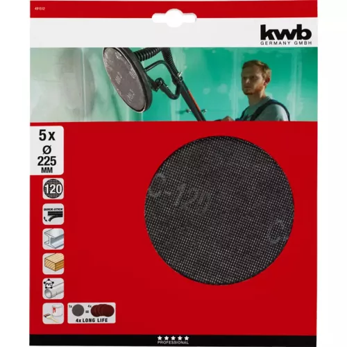 KWB EXPERT tépőzáras csiszolórács üvegszálas 225mm P120 5db/cs.