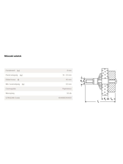 FISCHER gipszkarton fémdübel csavarral HM 4x45S 50db/doboz
